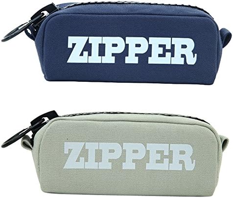 Joytutu Canvas Big Zipper Pen Pouch. Coin Pencil Case Pouch .Travel Cosmetic Makeup Bags Box. Pack of 2 (Purplish Blue &amp; Grayish White)