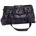 Embassy&trade; Black Genuine Leather Handbag with Snakeskin Embossing