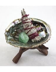Home: Crystal Allies Specimens: Abalone Shell Smudging Kit with Wooden Tripod, Sage Stick & Tumbled Stone - Choose Your Own Healing Set - Crystal Allies Specimens