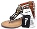 Odema Womens Flat Sandals Bohemian Beads Coin Back Zip Thong Dressy Shoes