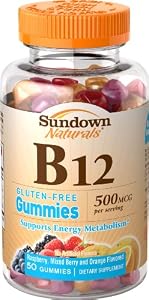 Sundown Naturals  Vitamin B12 Gummies, 500 mcg, 50 Count (Pack of 3)