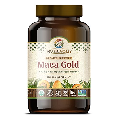 NutriGold #1 Organic Maca Root Powder Capsules - Maca Gold, 500 mg, 180 Vegetarian Capsules - GMO-free, Preservative-free, Gold Standard Peruvian Maca Root Pills