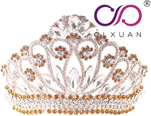 Qixuan Golden Wedding Tiara Rhinestones Crystal Bridal Headband Pageant Princess Crown (AMAZON FBA Warehouse)