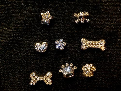 Snazzi Pet 10mm Slider Pet Collar Charms: Crown Tiara, Star, Gem Flower, Heart, Cute Skinny Dog Bone, Big Dog Bone, Scull/Crossbones, Paw Print