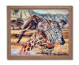 African Elephant Zebra Giraffe Animal Wildlife Home Decor Wall Picture Oak Framed Art Print