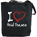 Canvas Tote Bag Black " I Love Acid Trance " Music