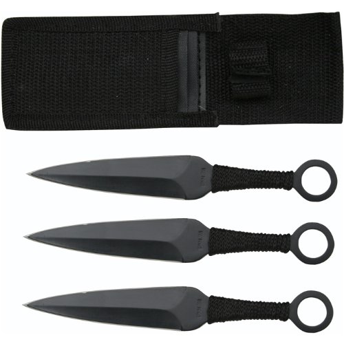 Set 3 Ninja Stealth Black Throwing Knives with Nylon Case