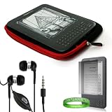 Quality Amazon Kindle 3 ( Wifi Only , Wifi + 3G ) ( Latest Generation ) Accessories Kit: Jet Black with Ruby Red Carrying Sleeve With Extra Pocket + Kindle Earphones with Microphone + Custom Cut Kindle 2 Screen Protector + A Live*Laugh*Love Wrist Band!!!