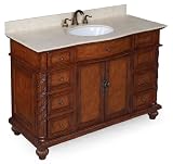 Versailles 48-inch Antique Vanity (Travertine/Brown), Includes Cabinet with Travertine Countertop, Ceramic Sink, and Chrome Faucet