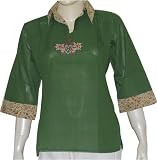 Lady Shirts Long Sleeve Cotton Top Blouse Block Print Hand Embroidery Size M (tsht071)