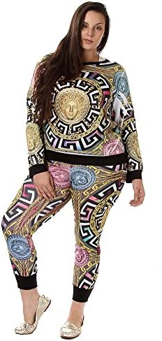 Pinkclubwear Plus Size Medussa Print Jogger Set-Multi-2X