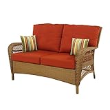 UPC 028776965538 product image for Charlottetown Natural All-Weather Wicker Patio Loveseat with Quarry Red Cushion | upcitemdb.com
