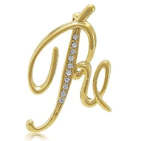 Gold Tone Initial Letter Brooch Pin - R - Ideal Gift For Mother Day, Anniversary, Engagement, Wedding, Birthday, For Her