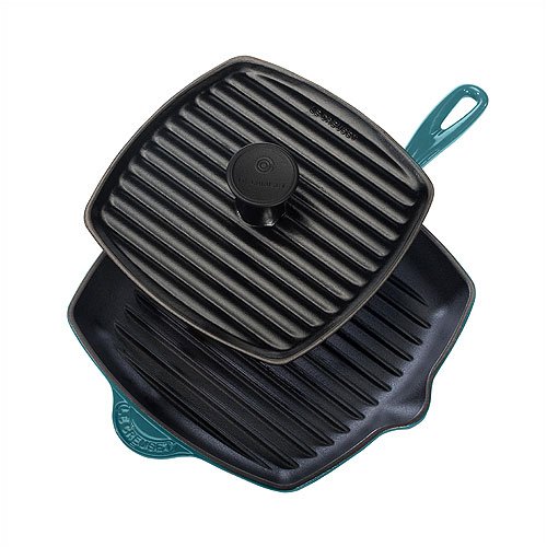 Le Creuset Enameled Cast-Iron Panini Press and Skillet Grill Set, Caribbean
