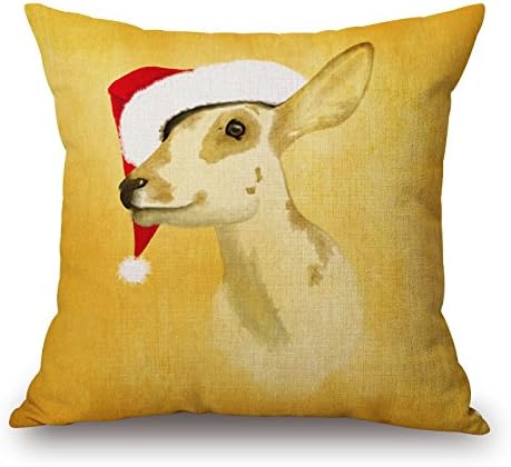 KPOEUY Decorative Throw Pillow Case Merry Christmas Reindeer Cotton Linen Square Cushion Cover, 18-Inch x 18-Inch