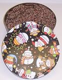 Scott's Cakes Mini Chocolate Covered Pretzels with Christmas Color Non-Pareils in a Happy Snowman Tin