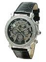 Davis - Montre Fashion Glow - Automatique Squelette - Bracelet en Cuir Noir - Cadran serti de brillants
