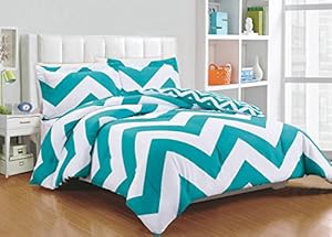 Chezmoi Collection 3-piece Chevron Zig Zag Duvet Cover Set (Queen, Teal)