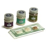 Trio of French Sea Salts: Fleur de Sel de Guerande, Chardonnay Oak Smoked, Sel Gris de Guerande with Glass Serving Dish - 3 x 8 oz.
