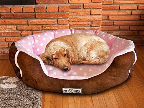 Petories Dreamy Soft and Cozy Fancy Pet Sofa (L-24" x W-20" x H-8.5" (Medium), Brown Suede - Rose Plush)