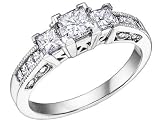Diamond Engagement Anniversary Three Stone Ring 1 Carat (ctw) Princess Cut in 14K White Gold