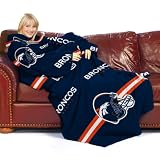 NFL Denver Broncos Adult Comfy Throw, Officially Licensed Blanket with Sleeves "Stripes" Design