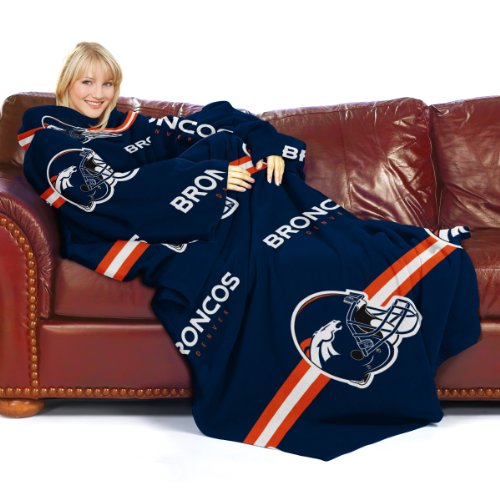 NFL Denver Broncos Adult Comfy Throw, Officially Licensed Blanket with Sleeves 