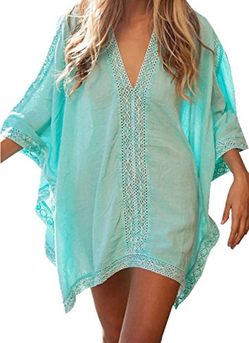 Qin.Orianna Womens Crochet Solid Oversized Beach Swimsuit Cover up Dresses