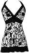 Black White Mod Floral Halter Top JR Plus Size