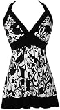 Black White Mod Floral Halter Top JR Plus Size