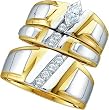 Large 3pc. Diamond Wedding Set For Him And Her 2 Tone " Size 7 For Her and Size 10 For Him "
