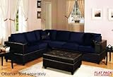 2 pcs Microfiber Sectional Sofa Set with Accent Pillows in Navy