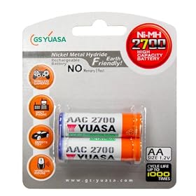 Yuasa – 2-Pack of AA Ni-MH Rechargeable Batteries (2700mAh)