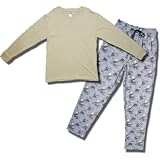 Men's Cassini 100% Cotton V-Neck Pajamas in Light Blue w/wild life pattern pants.