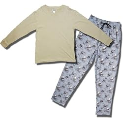 Men's Cassini 100% Cotton V-Neck Pajamas in Light Blue w/wild life pattern pants.