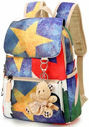 Fashion Star Print Rucksack Canvas School Bag Clamshell Style Backpack for 4 to 7 Years Old Children (Multi Color)