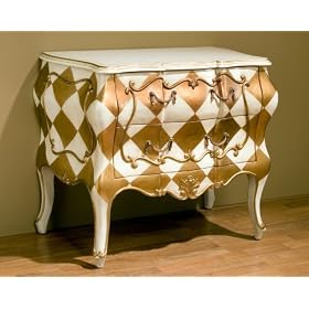 Harlequin Ball Modern Baroque Ivory Gold Bombay Chest Dresser by Kathy Kuo Designs
