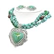 Turquoise Engraved Metal Heart Pendant and Multi Stone Necklace Earrings Set