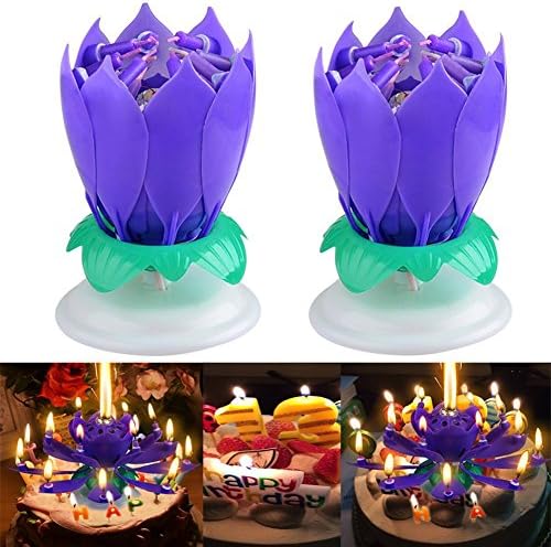 Blogger 2 Pcs New Generation Birthday Candles Amazing Singing Rotating Musical Lotus Flower Luminous Candles Romantic Party Surprised Gift Light for Birthday
