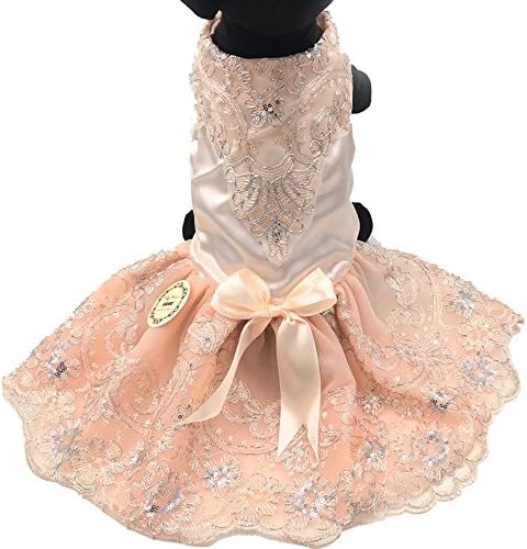 Fashion Luxury Dog Wedding Dress Bows Lace Design Pet Puppy Clothing (S,Wheat)