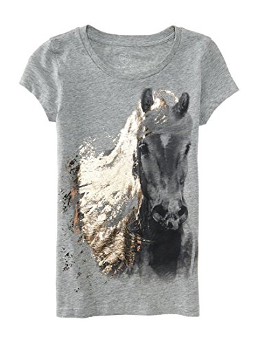 P.S. From Aeropostale Unisex-Child Shimmer Horse Graphic T Shirt Gray