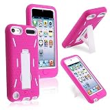 iPod Touch, iSee Case (TM) Rugged Hybrid Dual Layer Protection Kickstand Full Cover Case with Video Watching Stand for Apple iPod Touch 6th Gen 5th Gen (it6 Armor Pink on White)