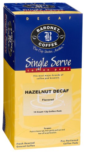 Baronet Coffee Decaf Hazelnut Mega Coffee Pods, 16-Count Boxes (Pack of 4) by Baronet Coffee