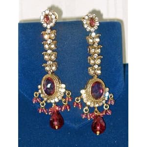 Gift for Her-Victorian Ruby Red Zircons Long Dangling Trendy Earrings From India