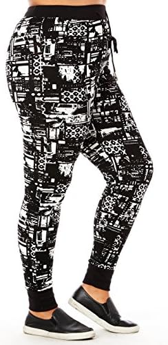 Womens Ladies Plus Sizes Curvy Multi Patterns Joggers Pants (3XL, Black/White (NB-56X))
