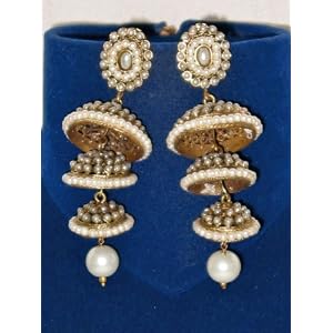 Christmas Gift- Bridal Style Polki White Pearls Fashionable Earrings From India