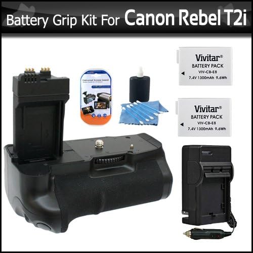 Photive PH-BGE8 Battery Grip With 2 Extra Replacement LP-E8 Batteries + 1 Hour Rapid Charger For Canon Rebel T5i, T4i, T2i/ EOS 550D T3i Digital SLR Bundle