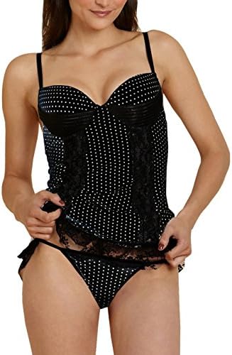 Luxury Lane Polka Dot Lace Chemise & Thong 2-Piece Set - Black M