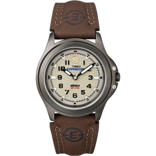 expedition metal field 37mm leather strap watch