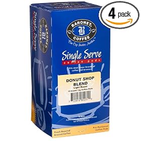 Baronet Coffee Donut Shop Blend Mega Coffee Pods, Light Roast 16-Count Boxes (Pack of 4)